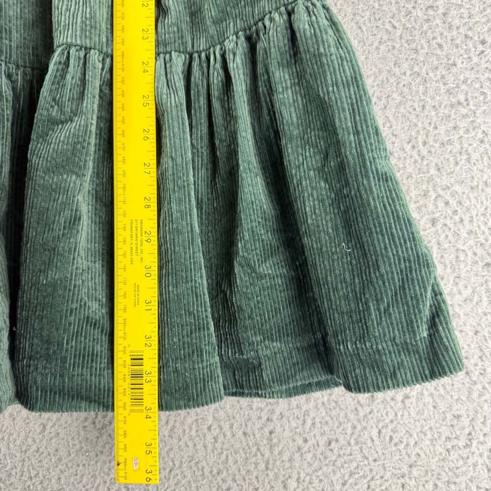 Madewell Corduroy Babydoll Dress Womens 8 Green Puff Sleeve Tiered Mini Boho - Picture 8 of 14